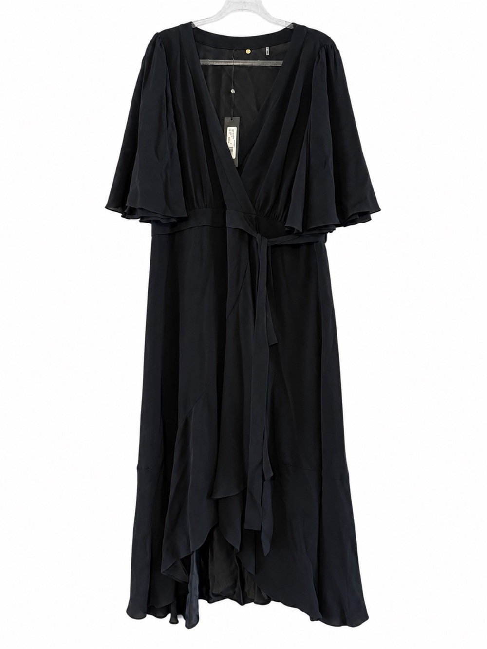 NWT Suma Dress Black Wrap Maxi Dress XXL Flutter Sleeve High Low